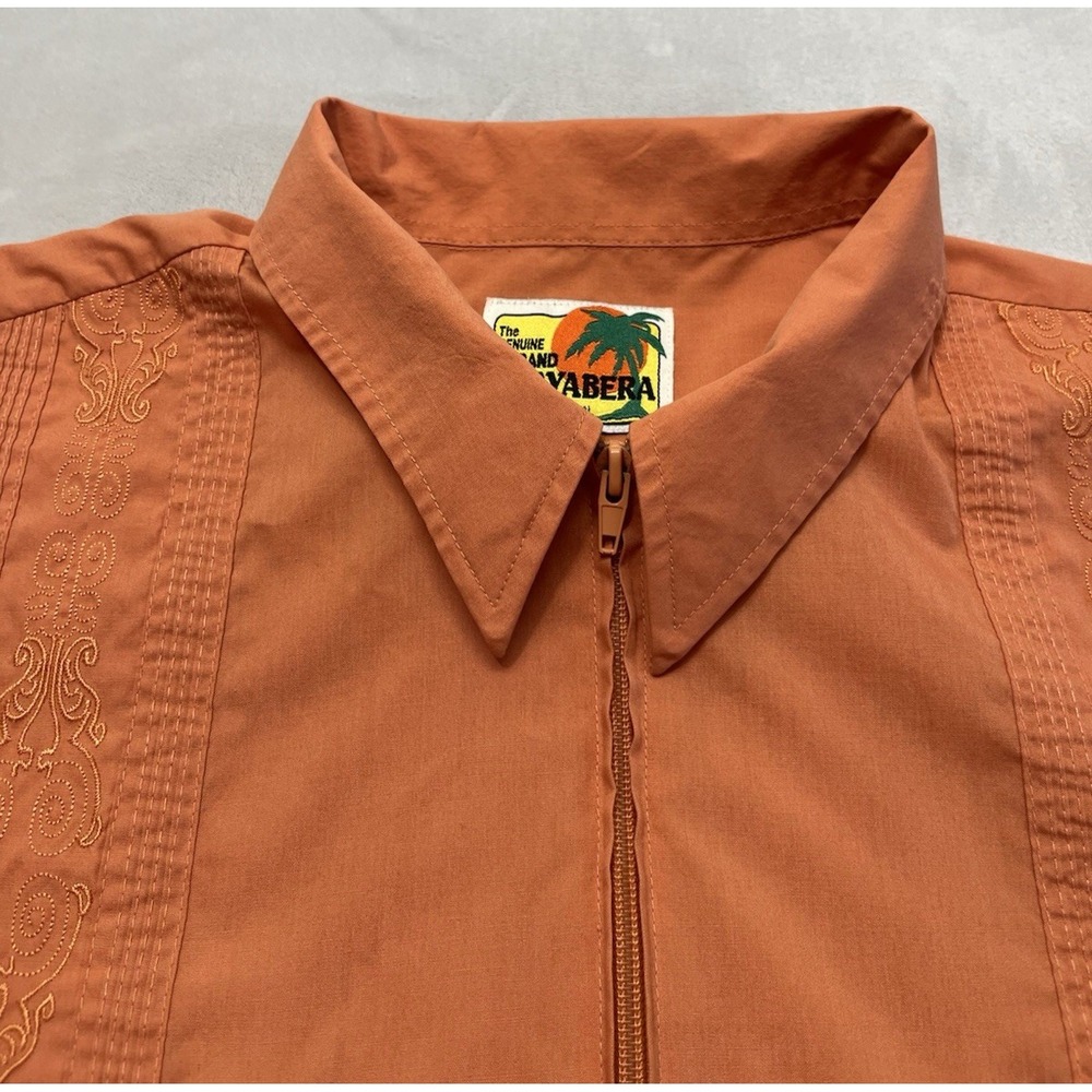 The Genuine Haband Guayabera Shirt Men XL Orange Full Zip Embroidered Vacation - Picture 8 of 14